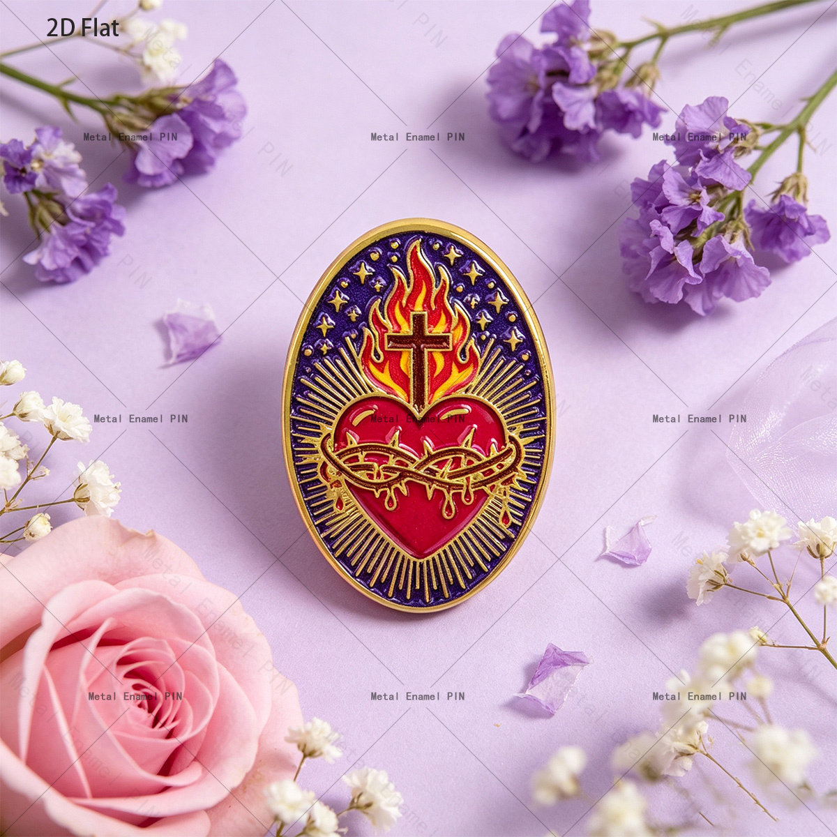 1pc Sacred Heart Enamel Brooch, Unisex Gift